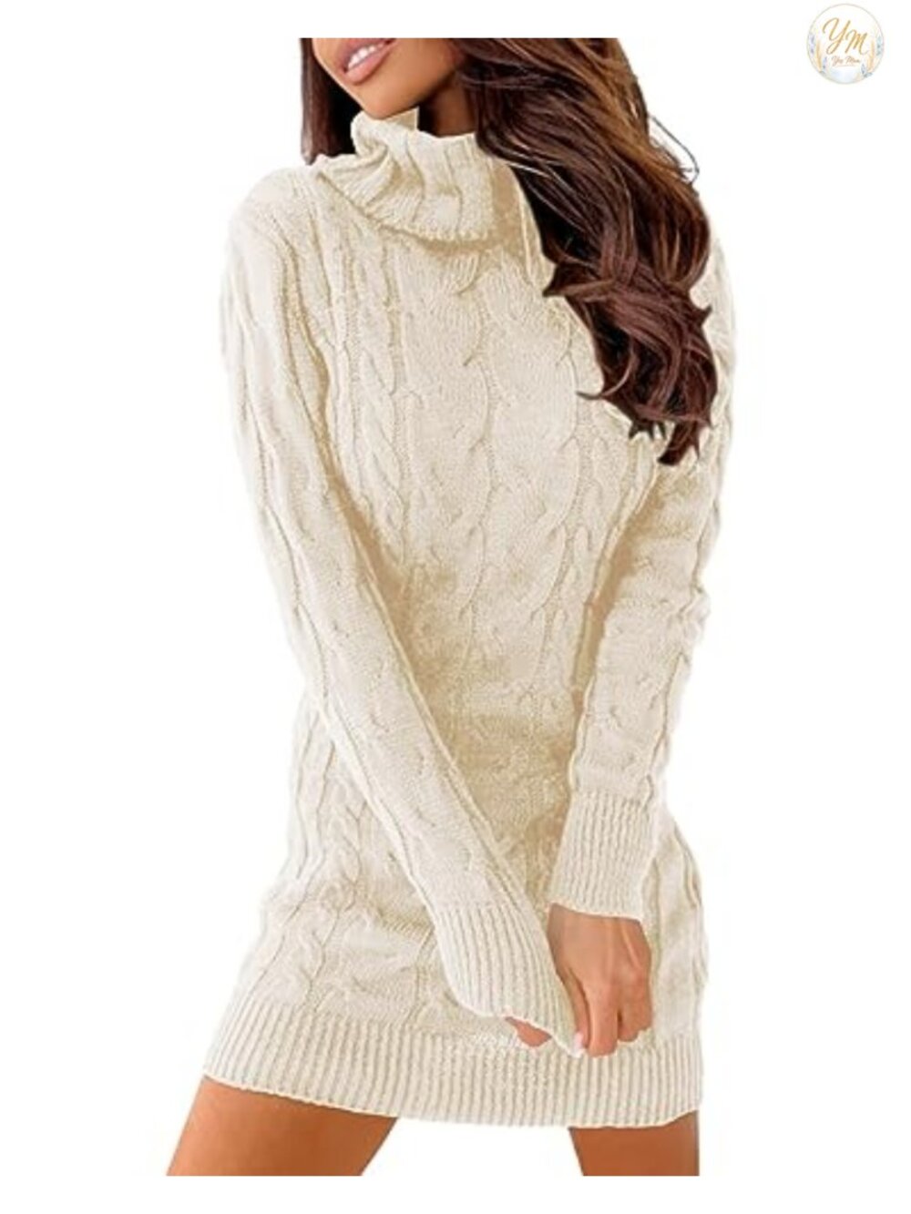 Cable Knit Turtleneck Long Sleeve Bodycon Sweater Dress